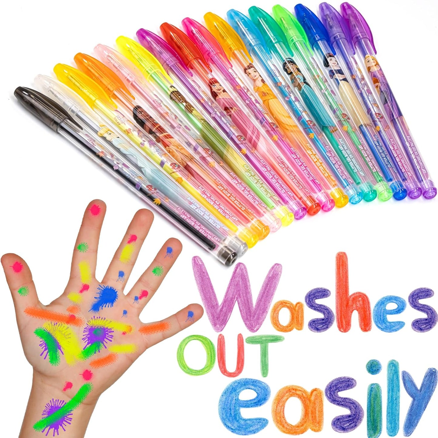 Disney Princess 16 Piece Glitter Pen Body Art Set