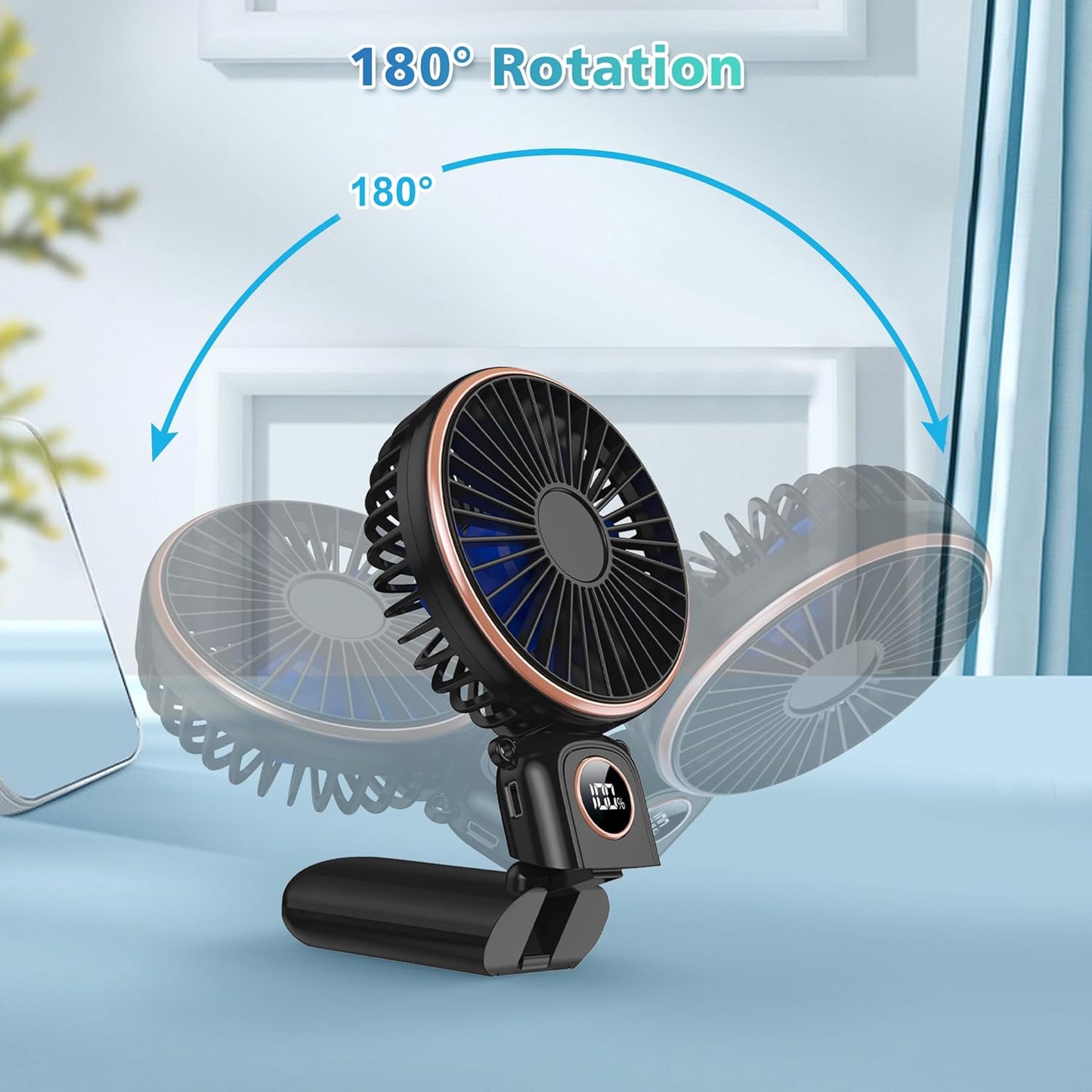 Fan Portable with LED Display,3-in-1 180° Foldable with 6 Speed