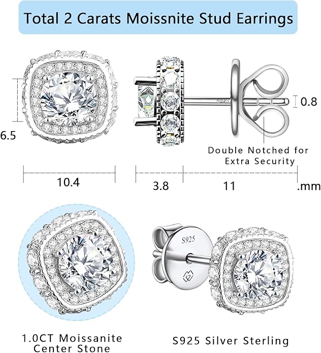Moissanite Earrings for Women Men,S925 Sterling Silver 3.6 Carat