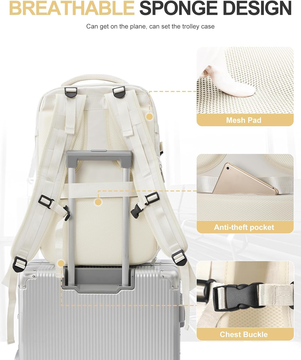 Backpack 15.6 Inch Laptop - WHITE
