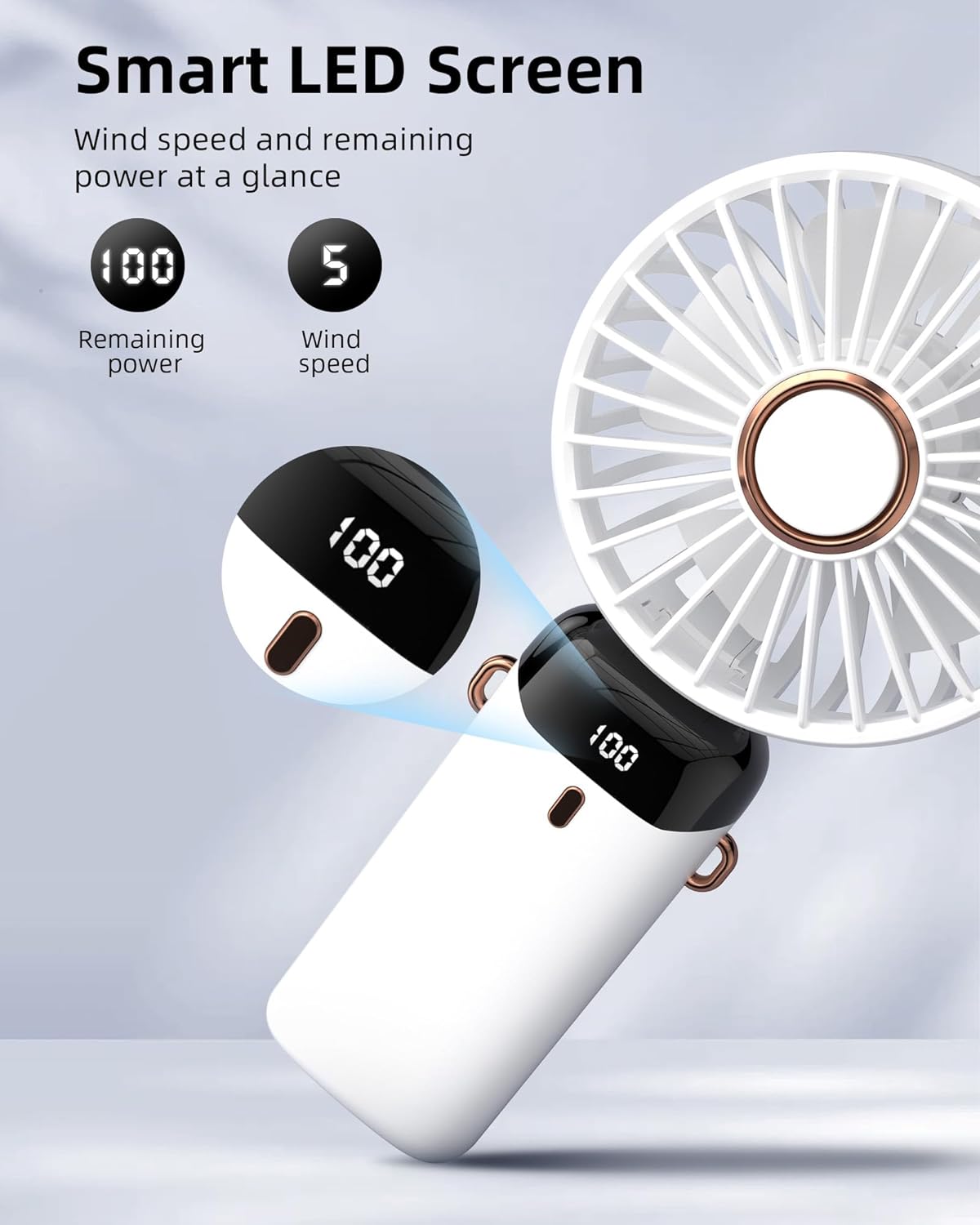 Fan Portable , Battery Operated Fan with Base - Rechargeable (WHITE)