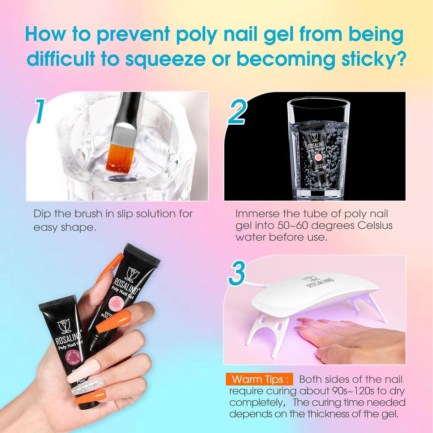ROSALIND 20 Colors Poly Nail Gel Kit with Mini Nail Lamp