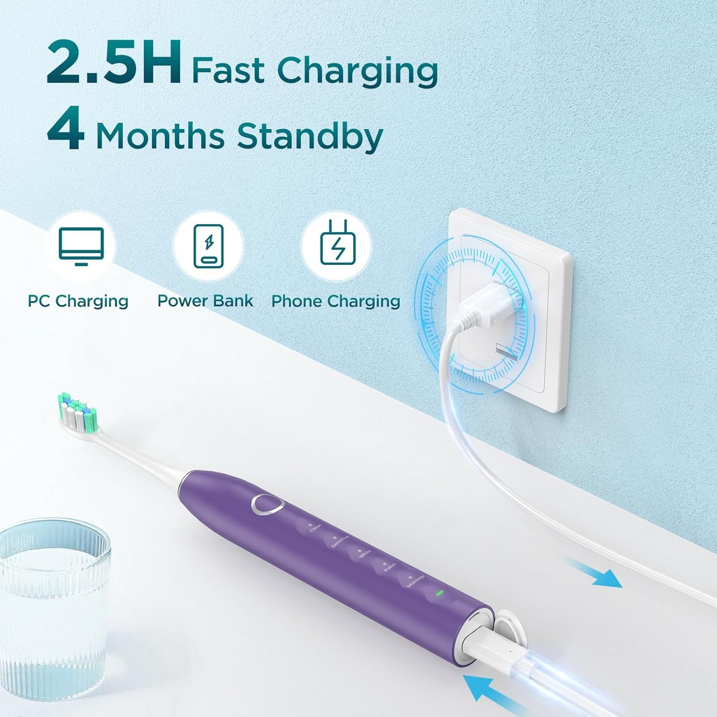Electric Toothbrush for Adults with 8 Brush Heads, Sonic Toothbrush Rechargeable with a Holder & Travel Case