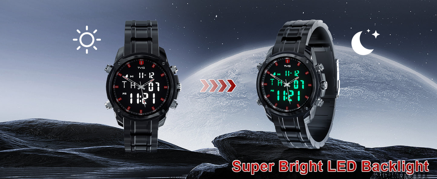 TVG Watch for Men Digital / Analog 50M Waterproof - Black
