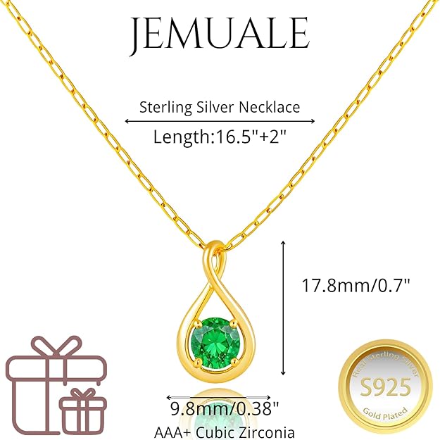 Women Sterling Silver Dainty Infinity Necklace Birthstone - May