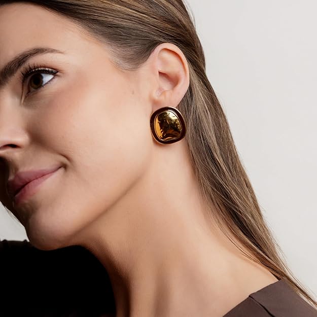 Hammered Gold & Maroon Oval Statement Earrings