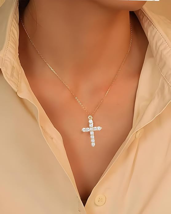 Gold Cross Necklace for Women Silver Plated Dainty