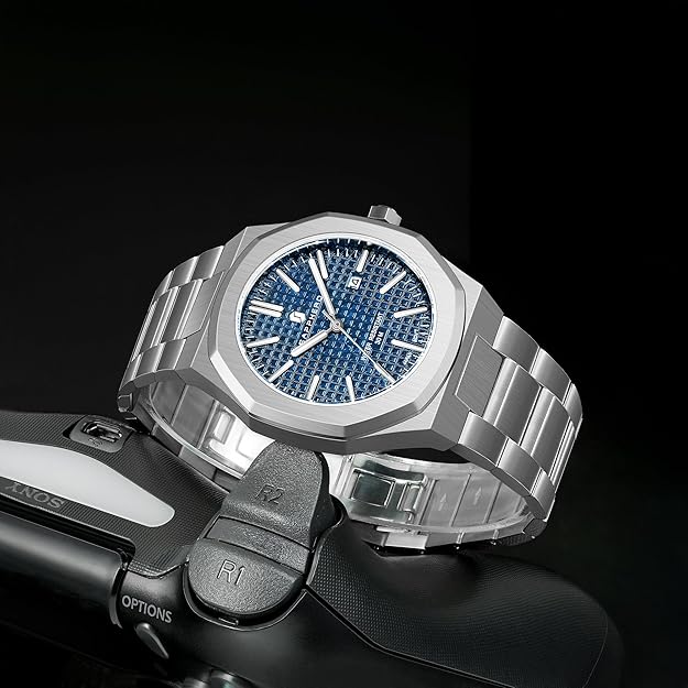 SAPPHERO Men's Watch Octagonal Stainless Steel - SILVER BLUE