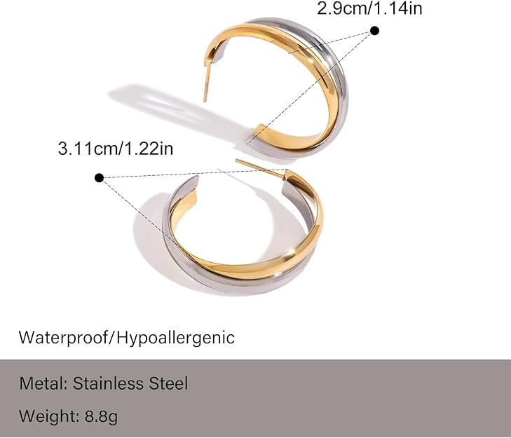 Two Tone Hoop Earrings-Gold Silver Chunky Twisted Hoops