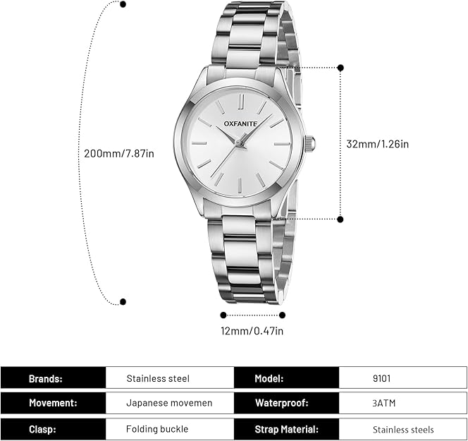 Women's quartz watch , Waterproof , Stainless Steel, 28mm