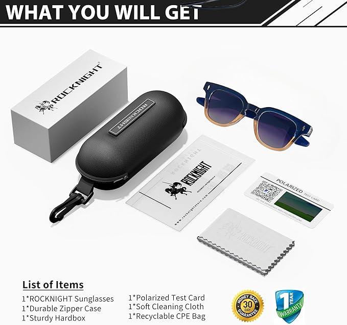 ROCKNIGHT Designer Acetate Classic HD Polarized Sunglasses UV400
