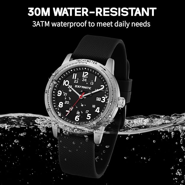 Men’s Watch Military Style Sporty Easy to Read Waterproof - Black