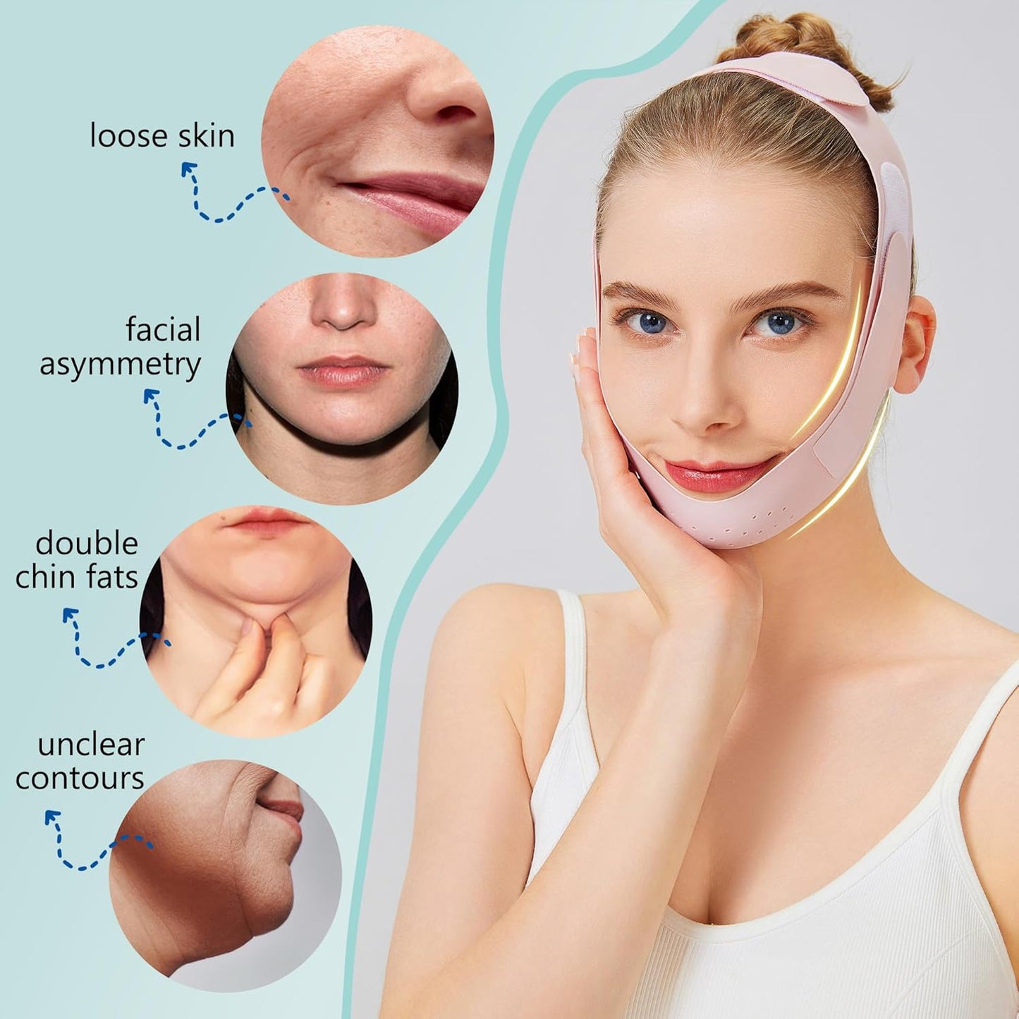 V Line Lifting Kit for Women, Double Chin Strap w/ 3D Face Roller & Hyaluronic Acid Serum