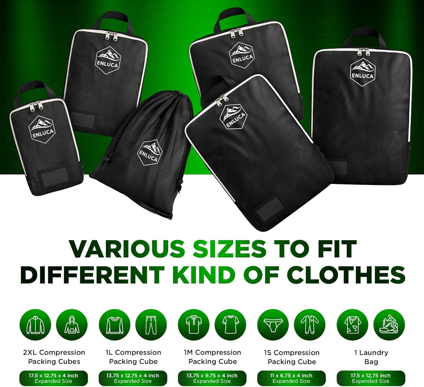 Packing Cubes Compression, 6 Set Compression Travel Bags