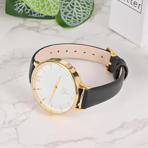 Women's Leather Classic Watch for Small Wrists - Black / Gold