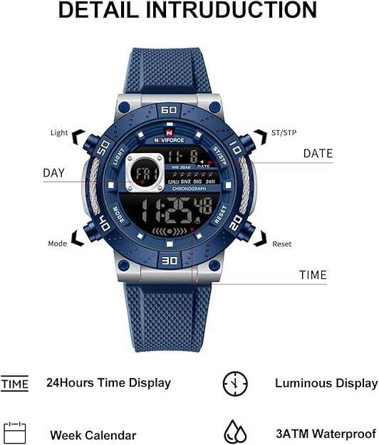 NAVIFORCE Fashion Men Digital Wrist Watch Military - BLUE