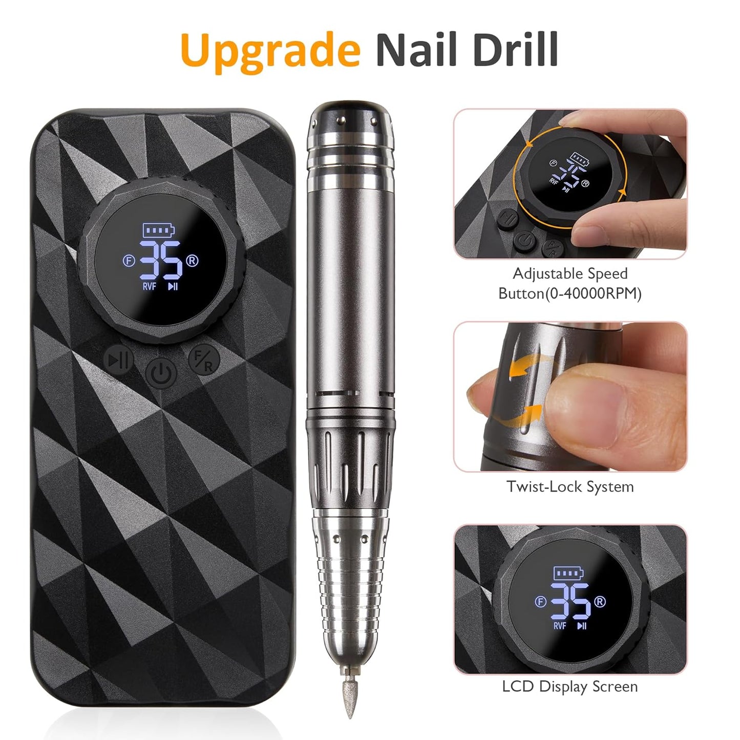 Electric Nail Drill, Rechargeable, 40000RPM