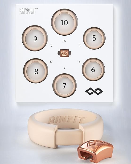 Rinfit Silicone Ring Gift Set for Women – 6 Sizes (5-10) Nude & Metal Rose