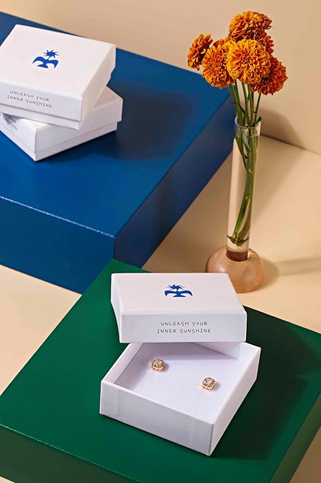 Summer Shower - 18K Gold Plated 6mm Square Zirconia Stud Earrings, 22g