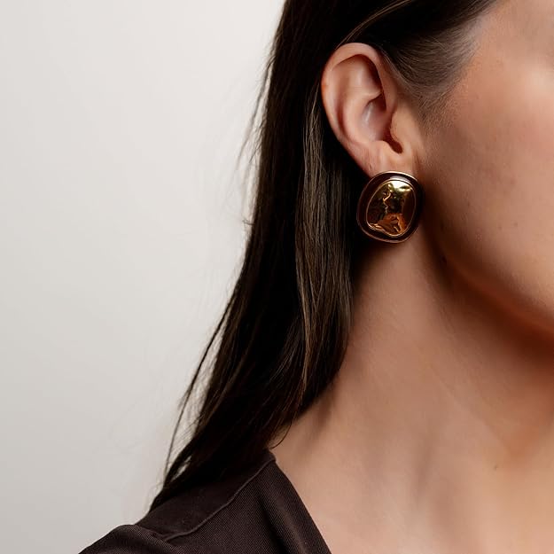 Hammered Gold & Maroon Oval Statement Earrings