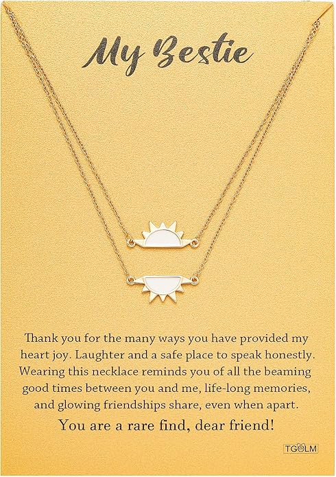 Necklace for Women BFF, 14k Gold Plated Sun Moon
