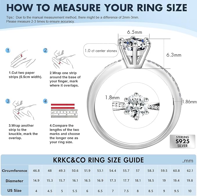 Women's Promise Ring, 1.0 CT S925 Sterling Silver - Size 6.5