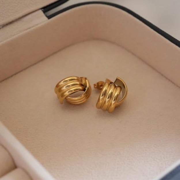 LUVA Knot Stud Earrings for Women, 18K Gold Plated