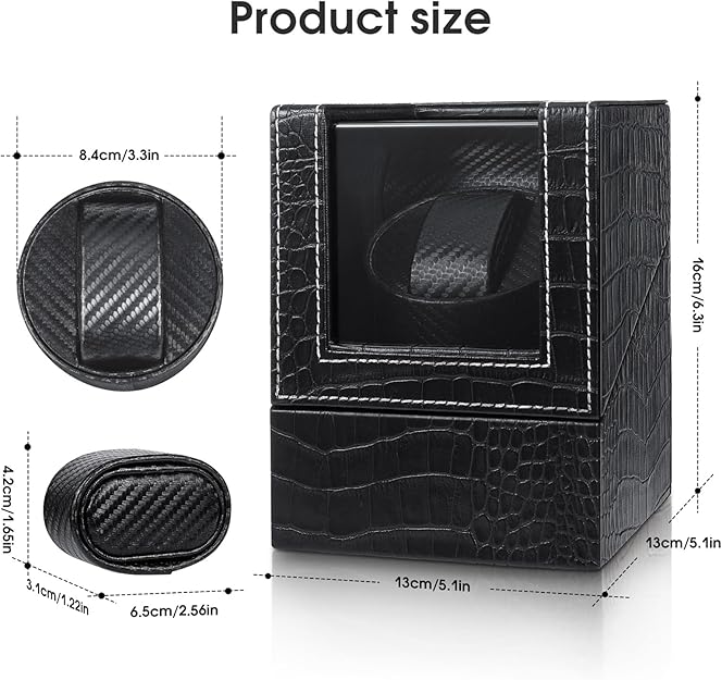 Single Watch Winder, Black Watch Winder Crocodile Pattern Leather