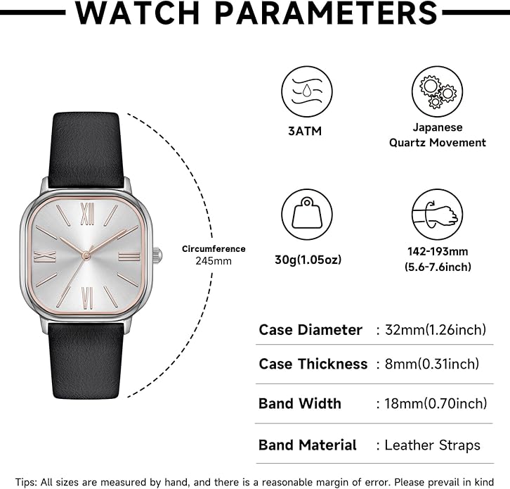 Watch for Women Leather Band Waterproof Analog - Black/Silver