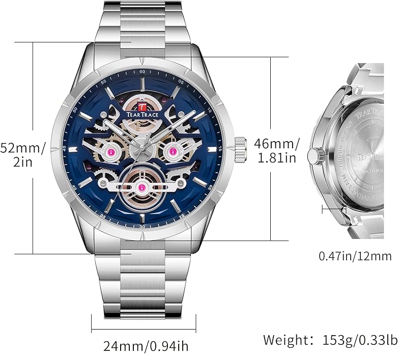 Watch Men Luxury, Quartz Movement, Waterproof, 46 mm- SILVER/BLUE