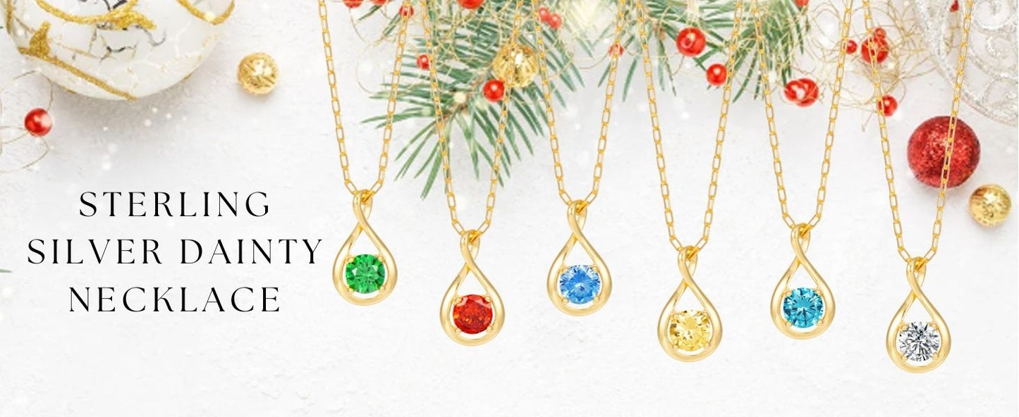 Women Sterling Silver Dainty Infinity Necklace Birthstone - May