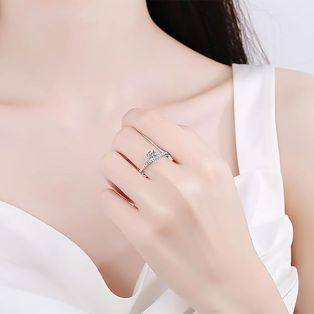 Promise Ring, 1.0 CT S925 Sterling Silver Oval, Cubic Zirconia - Size 6.5