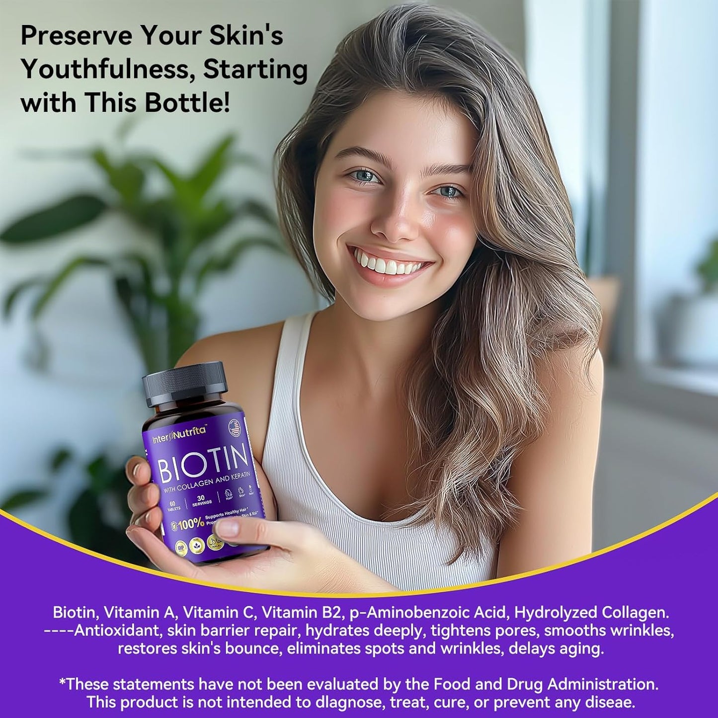 Biotin with Hydrolysed Collagen and Keratin, 5000mcg