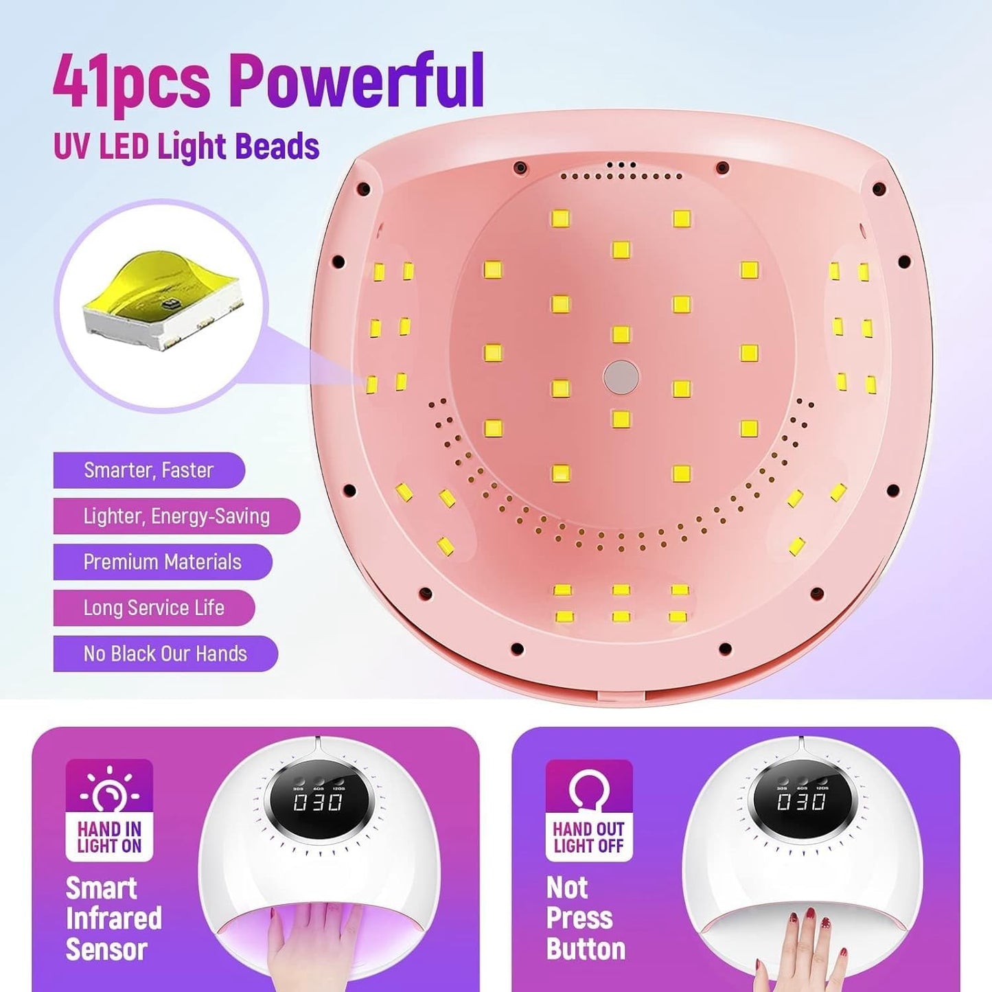 UV Nail Lamp, 41 LED Beads Quick Curing