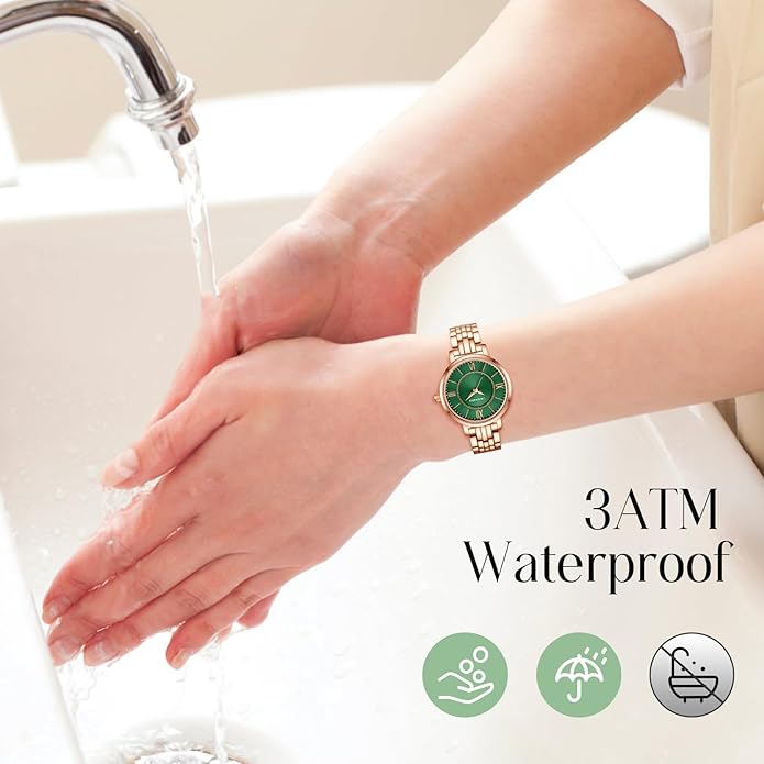 Watch Gold/Silver Stainless Steel Band Waterproof Quartz, 35mm - ROSE/GREEN
