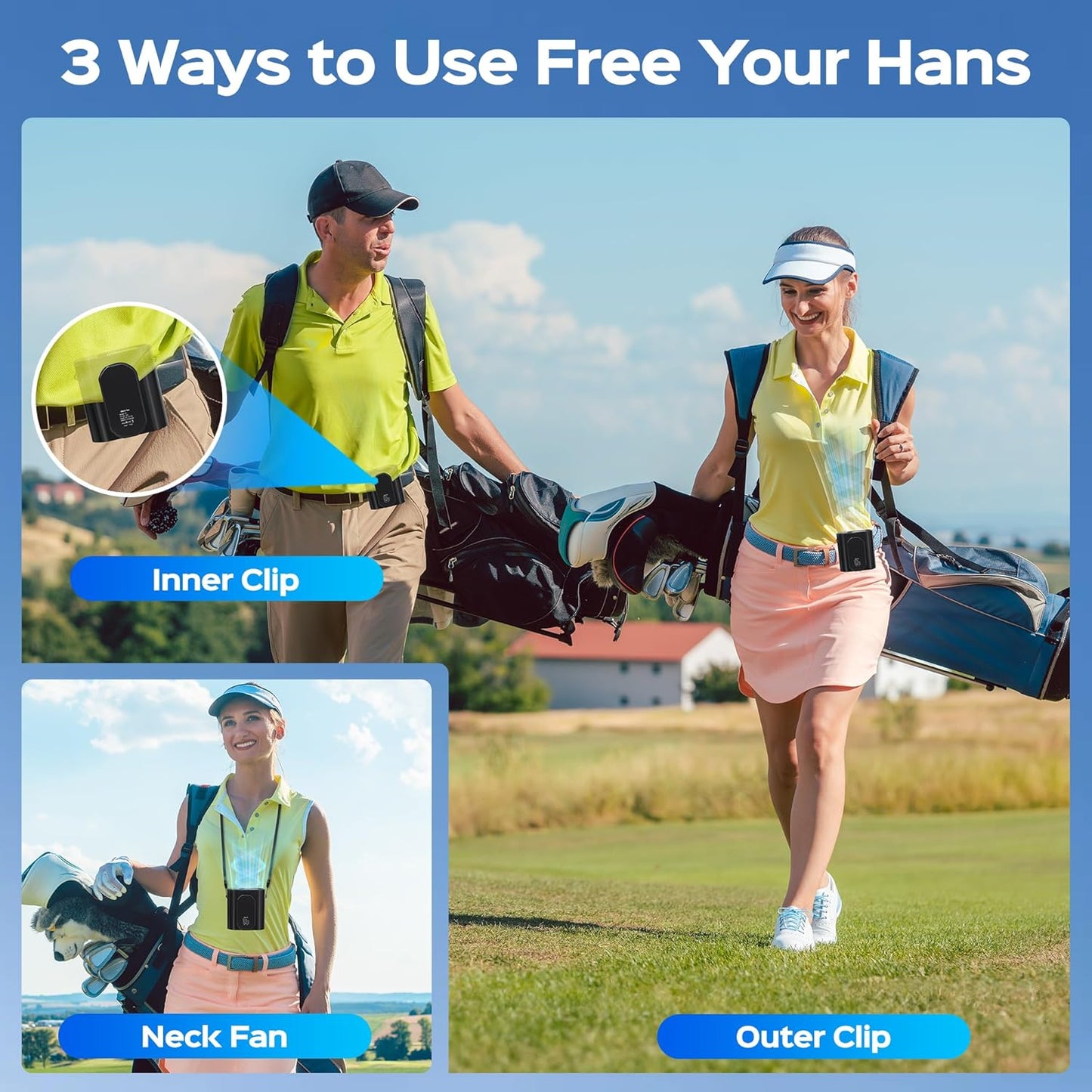 Portable Waist Clip Fan, Up to 20Hrs Mini Personal Rechargeable