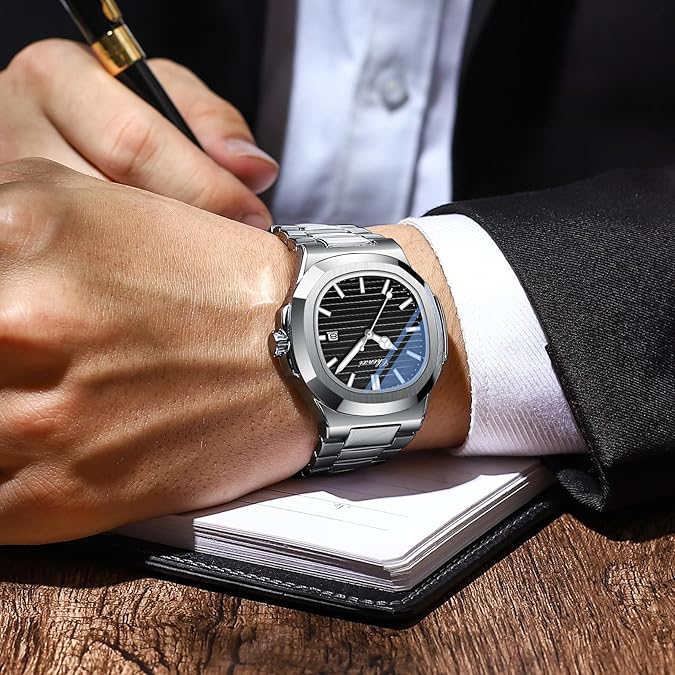 Men's Luxury Stainless Steel Watch, Elegant 40mm Analog Quartz