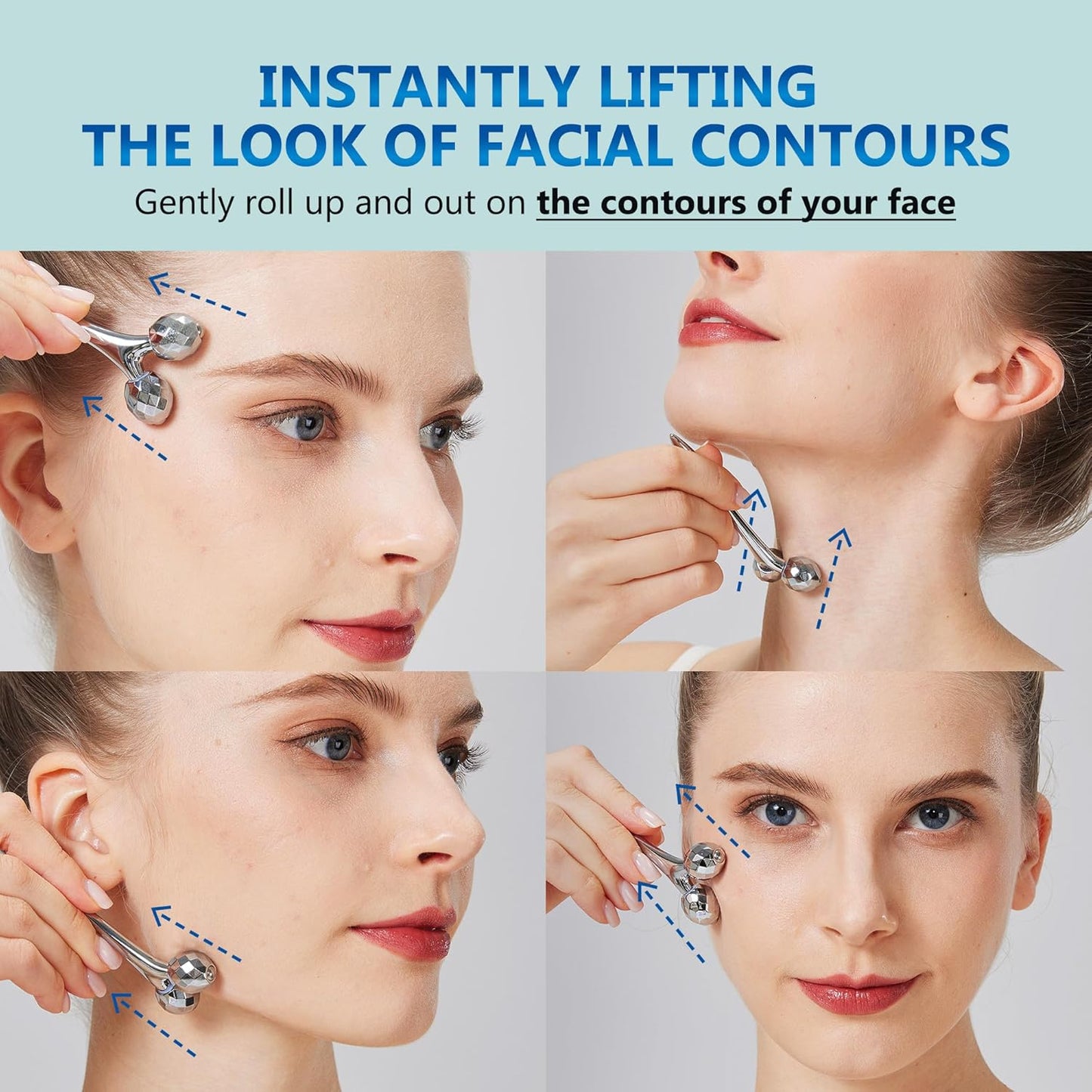 V Line Lifting Kit for Women, Double Chin Strap w/ 3D Face Roller & Hyaluronic Acid Serum
