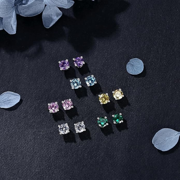 Cubic Zirconia Earrings Silver Stud Earrings Solid 14K White Gold - 1CT