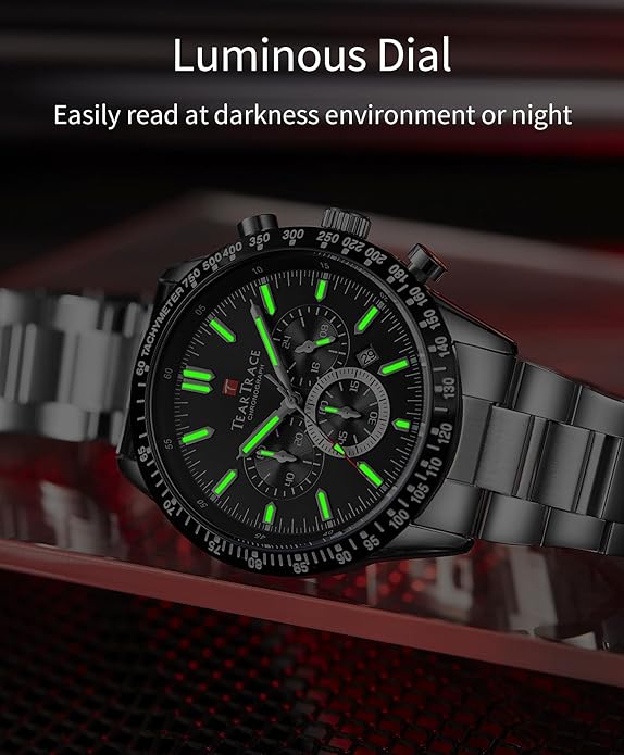 Watch for Men Analog Quartz Waterproof Chronograph Big Face 47mm - BLACK