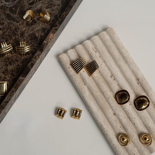 Hammered Gold & Maroon Oval Statement Earrings