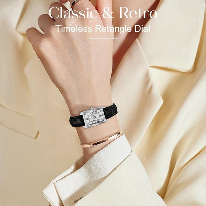 Watch for women Leather Strap Dainty Elegant - Silver Black