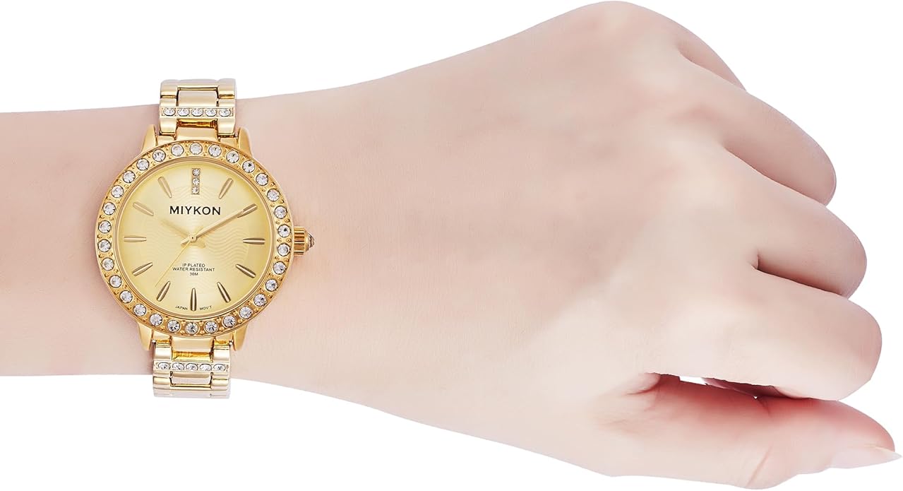 Watch for Women Genuine Crystal Classic Bracelet - 100ft Water Resistant 34.5mm - GOLD