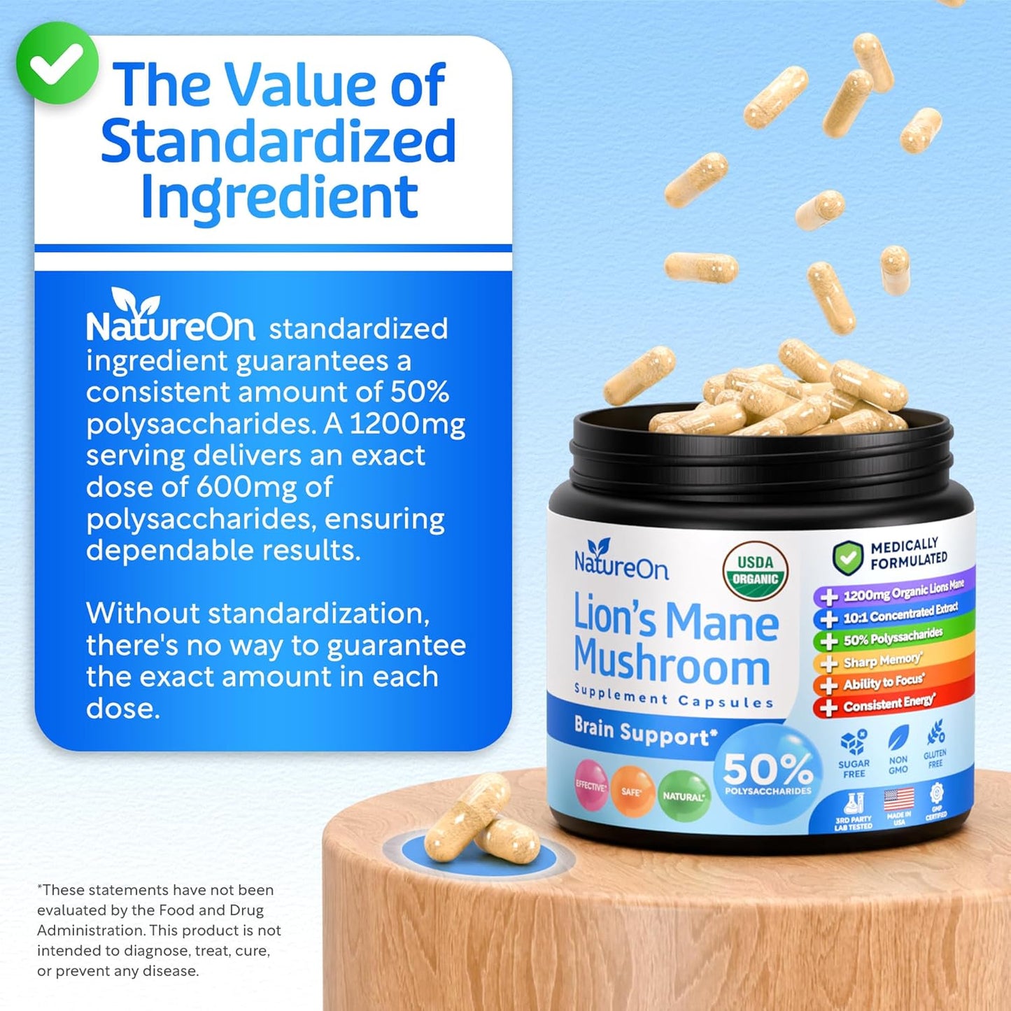 Lion's Mane Brain Nootropic for Energy, Focus, Overall Wellness, & Immune Support