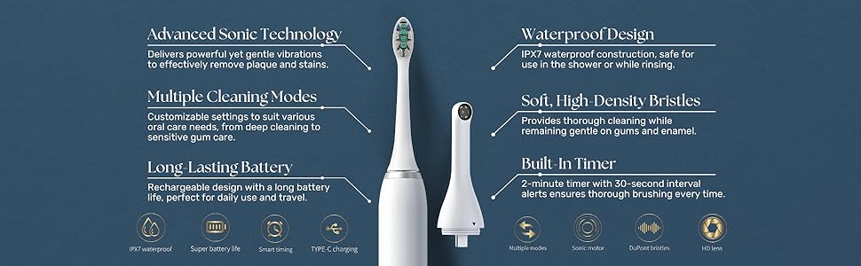 Electric Toothbrush White Ultimate Edition Advanced Deep Clean with HD Camera
