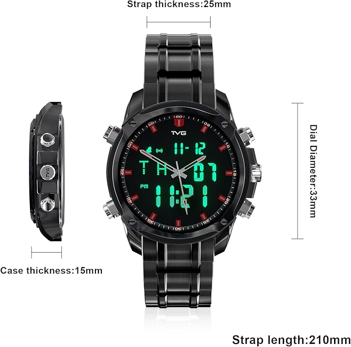 TVG Watch for Men Digital / Analog 50M Waterproof - Black