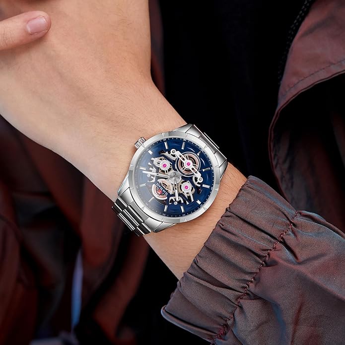 Watch Men Luxury, Quartz Movement, Waterproof, 46 mm- SILVER/BLUE