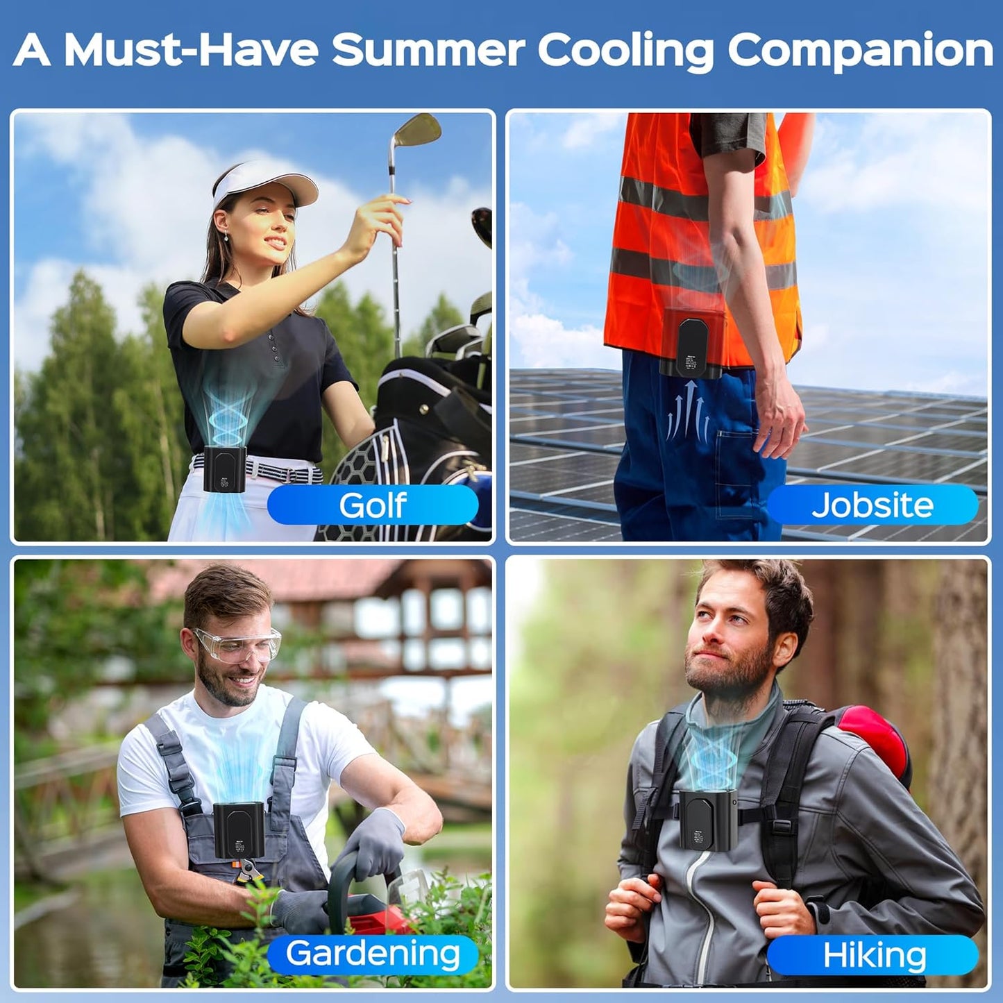 Portable Waist Clip Fan, Up to 20Hrs Mini Personal Rechargeable