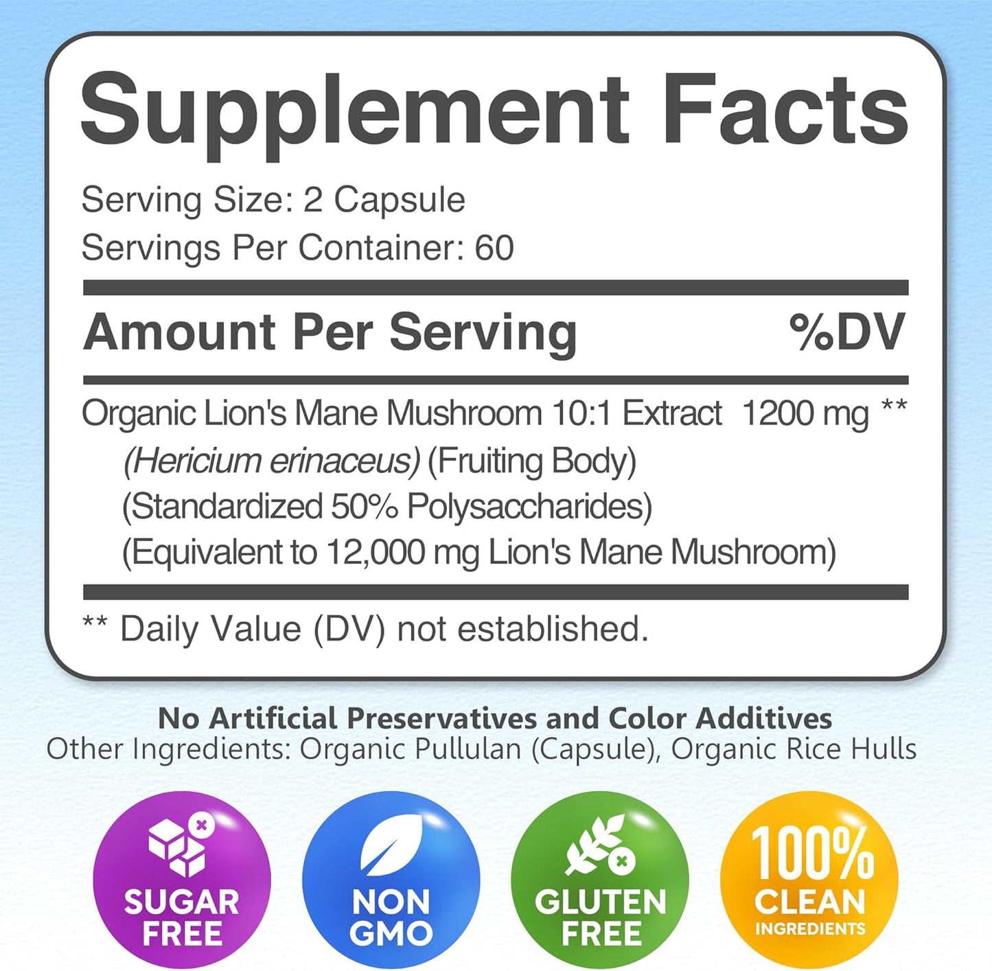 Lion's Mane Brain Nootropic for Energy, Focus, Overall Wellness, & Immune Support