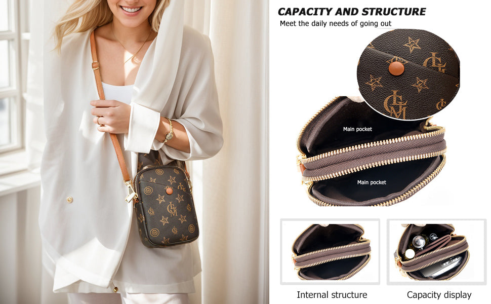Women Small Vertical Cell Phone Purses Vintage Print Crossbody Bags - Brown